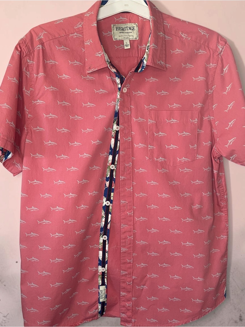 HERITAGE - Men’s Shark-Print Button-Up Shirt with Floral Accents